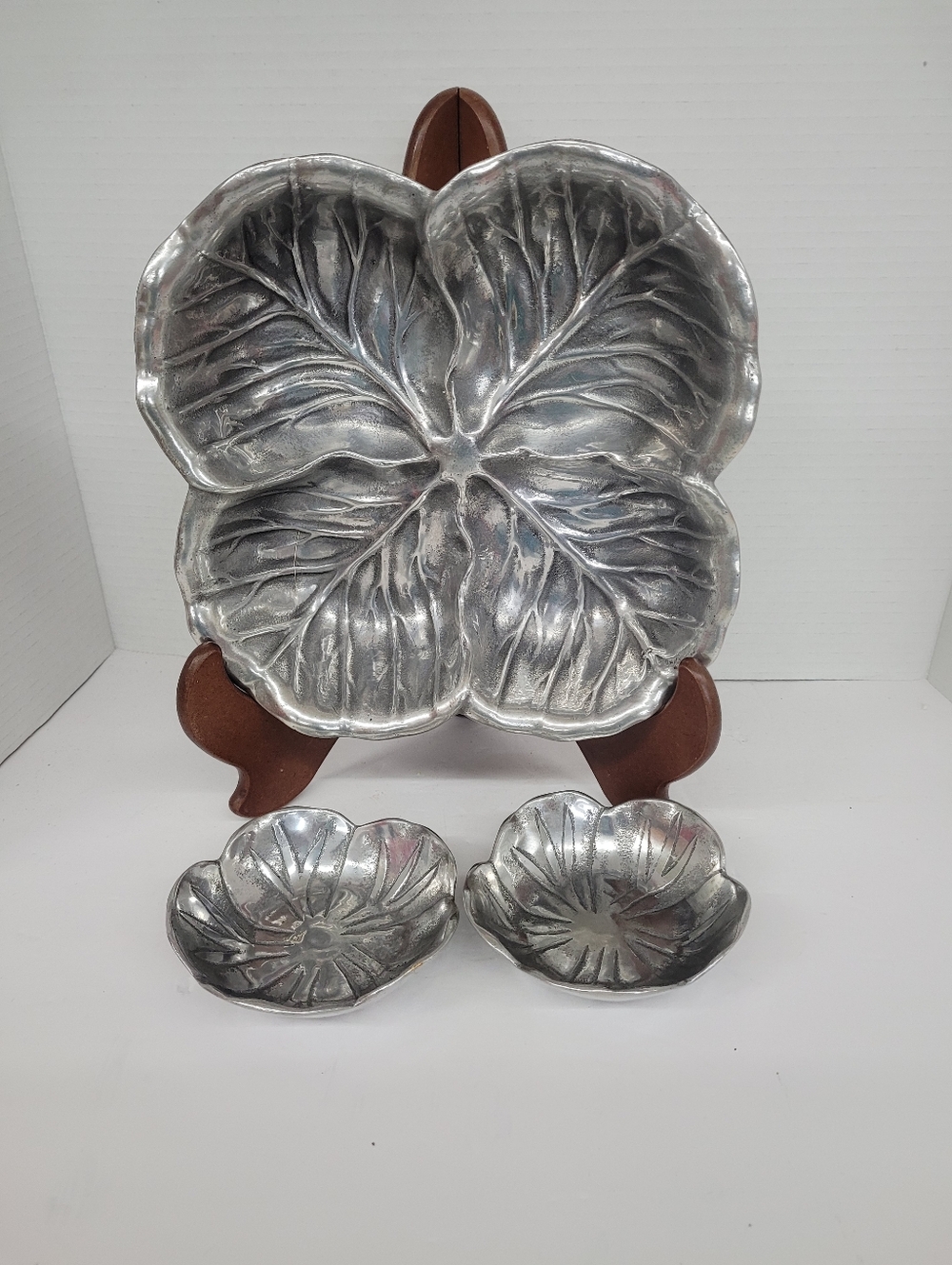 Peltrina Argentina Pewter Cabbage Bowl With 2 Small Bowls